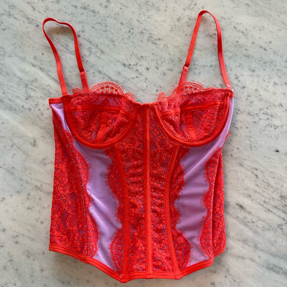 Urban Outfitters Red and Purple Lace Bustier
